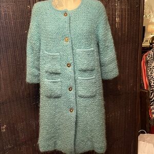 Vintage Elegant Mohair Teal Coat with Button Accents